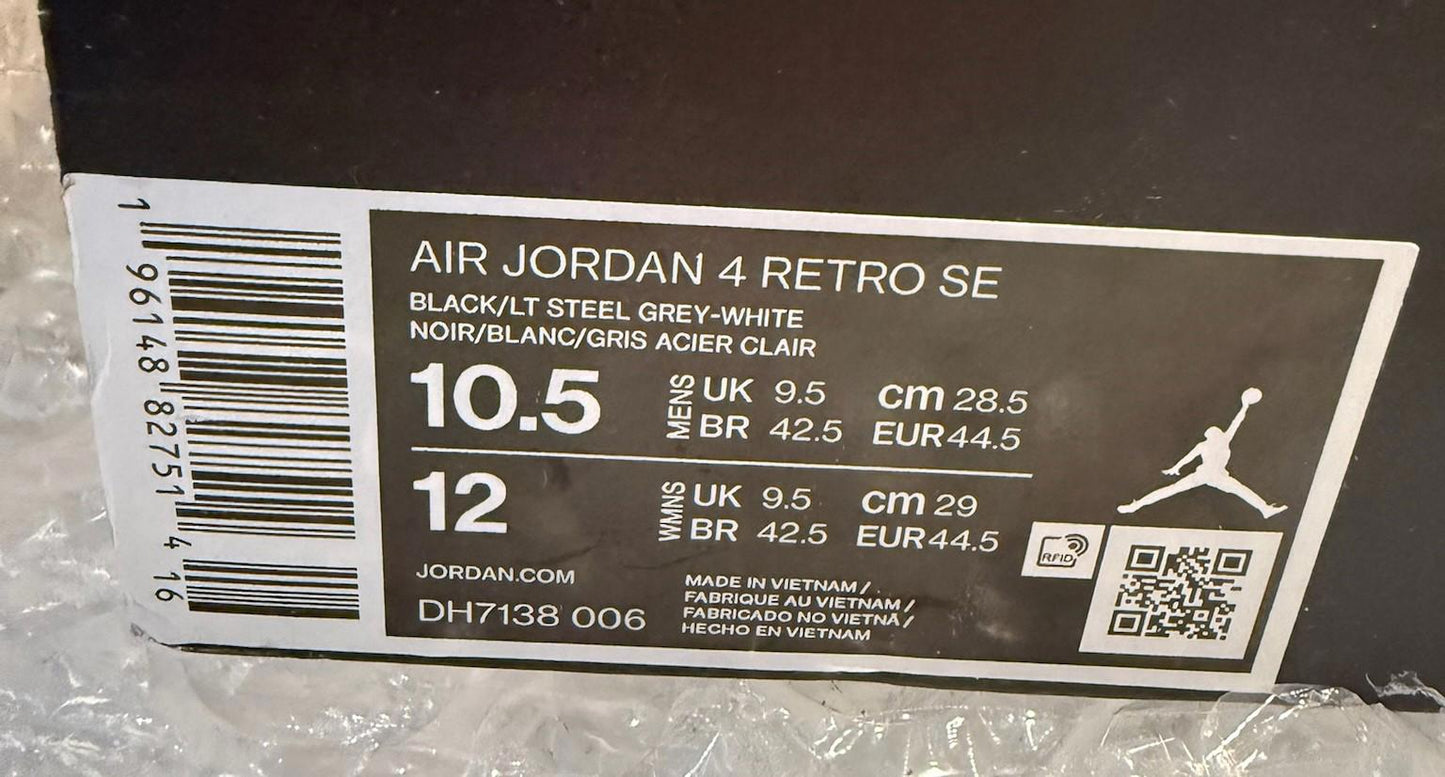 Size 9.5 Air Jordan 4 Retro Black Canvas DS