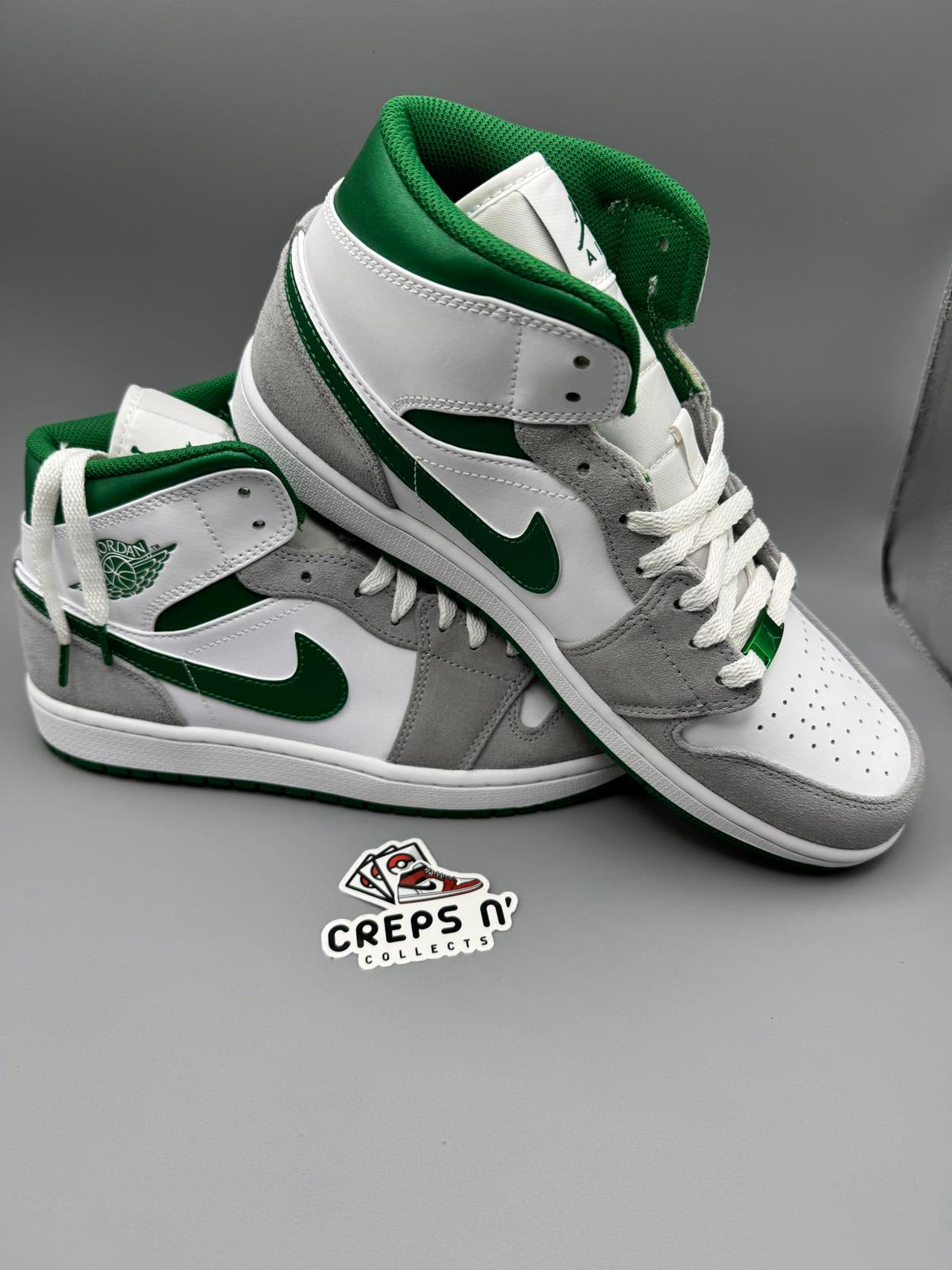 Nike Air Size 9 Jordan 1 Mid Grey/Pine Green Brand New In Box