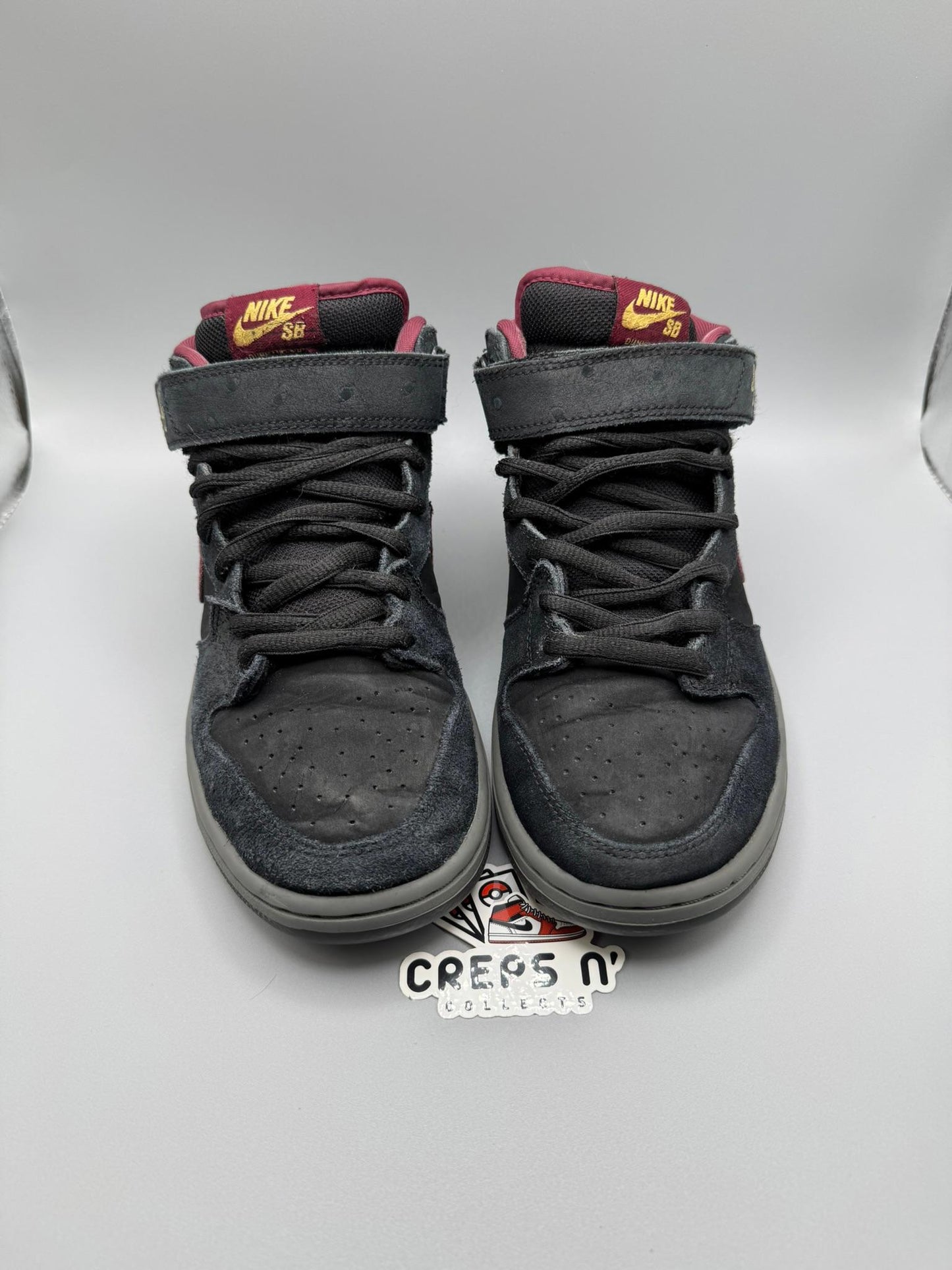 Size 8 Nike SB Dunk Mid Black Ostrich Cherrywood USED 314383-060
