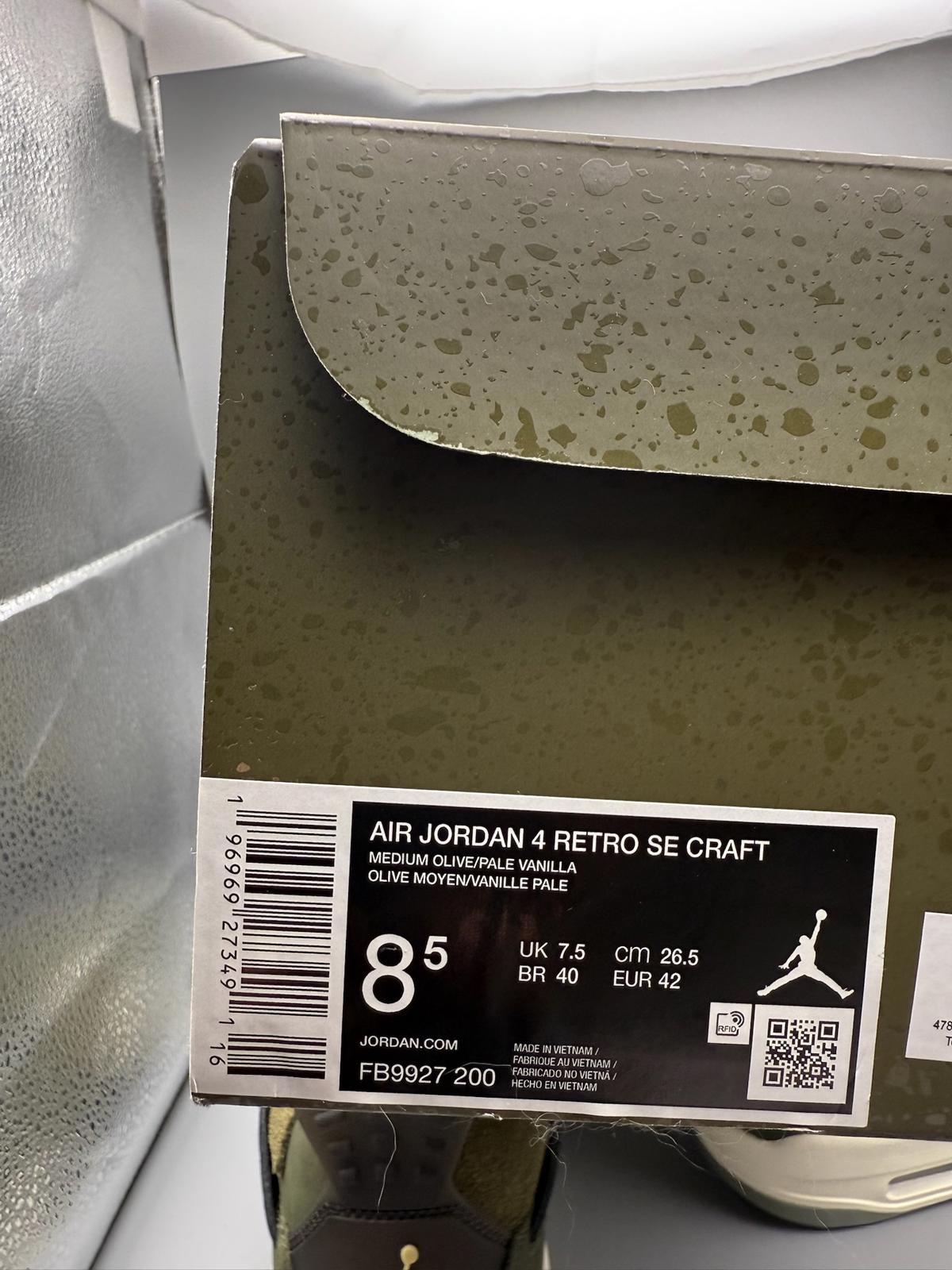 UK 7.5 Nike Jordan 4 Retro SE Craft 'Olive' Brand New Authentic
