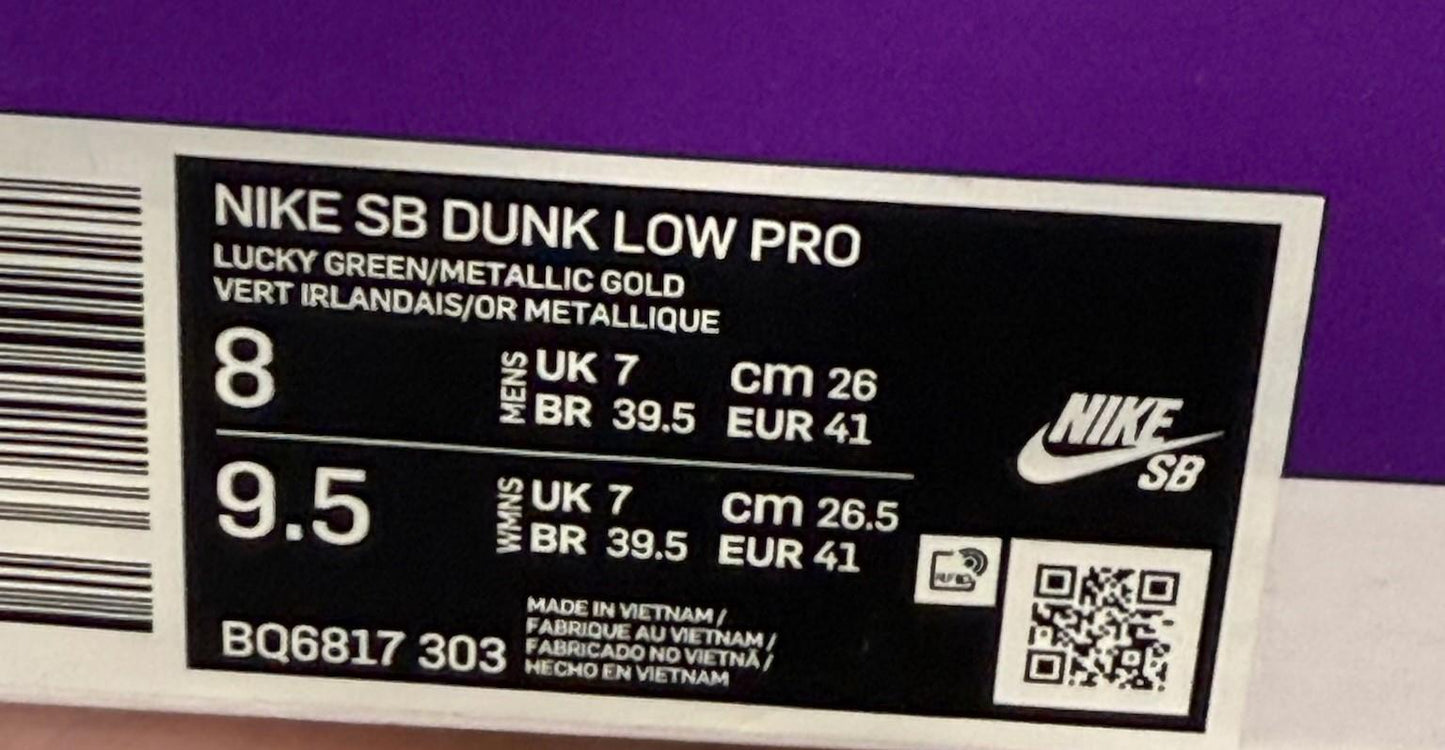Size 6.5 St Patrick's Day Nike SB Dunk DS BRAND NEW