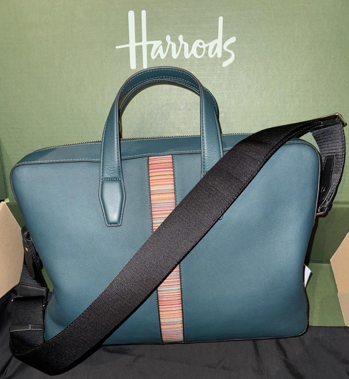 Paul Smith Calf Leather Blue Green 'Signature Stripe' Business Folio RRP 700£