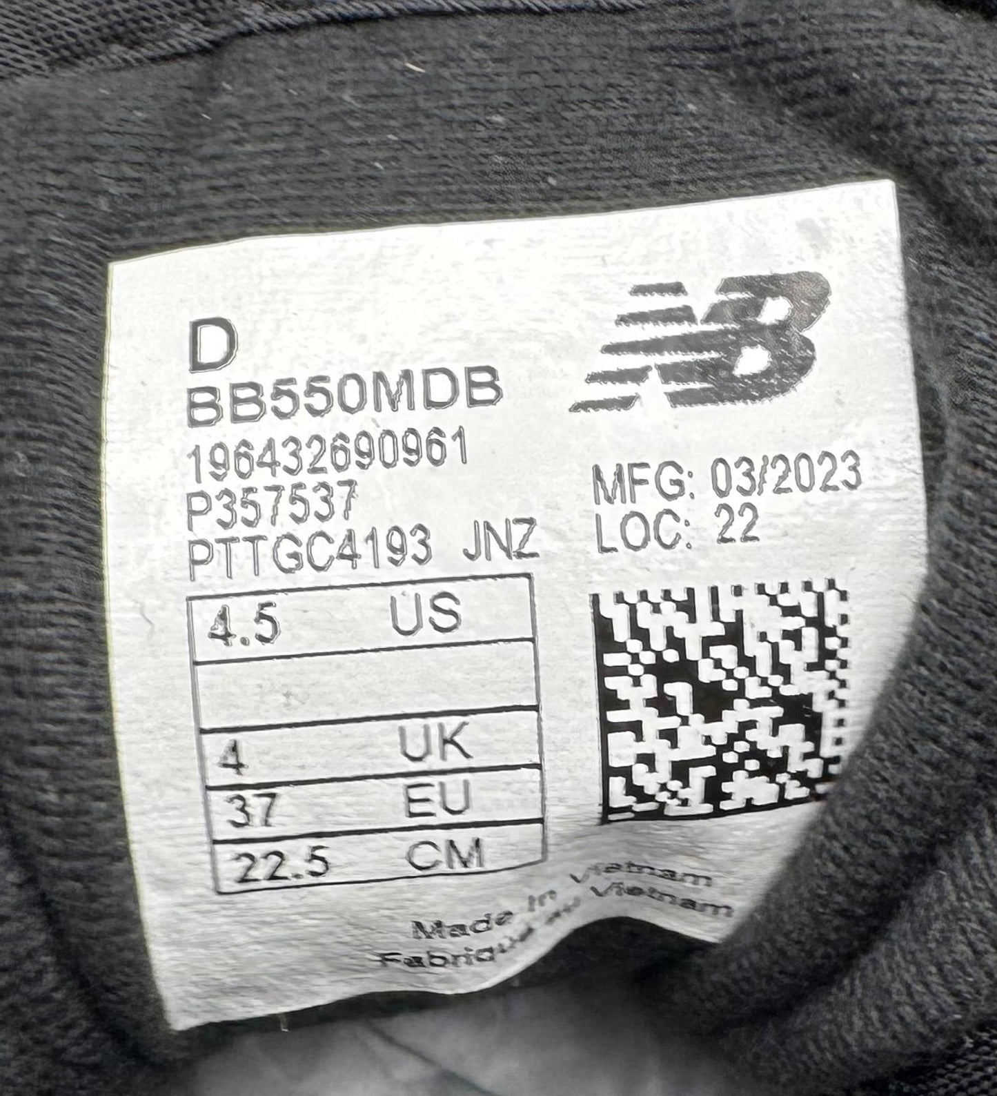Size 4 New Balance 550 Hemp Pack Black Brand New