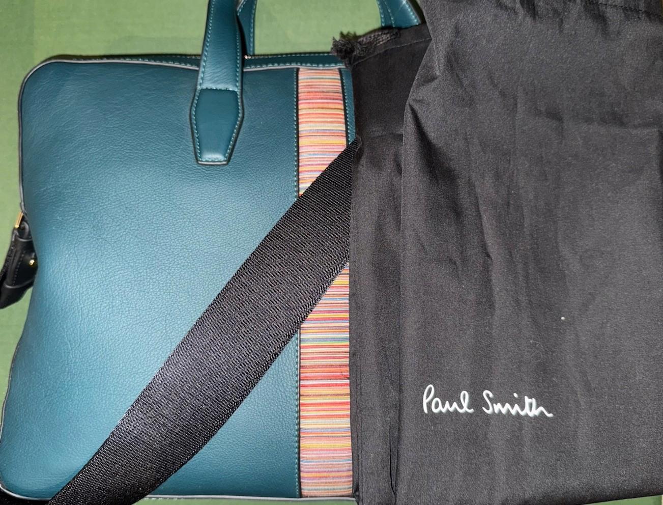 Paul Smith Calf Leather Blue Green 'Signature Stripe' Business Folio RRP 700£