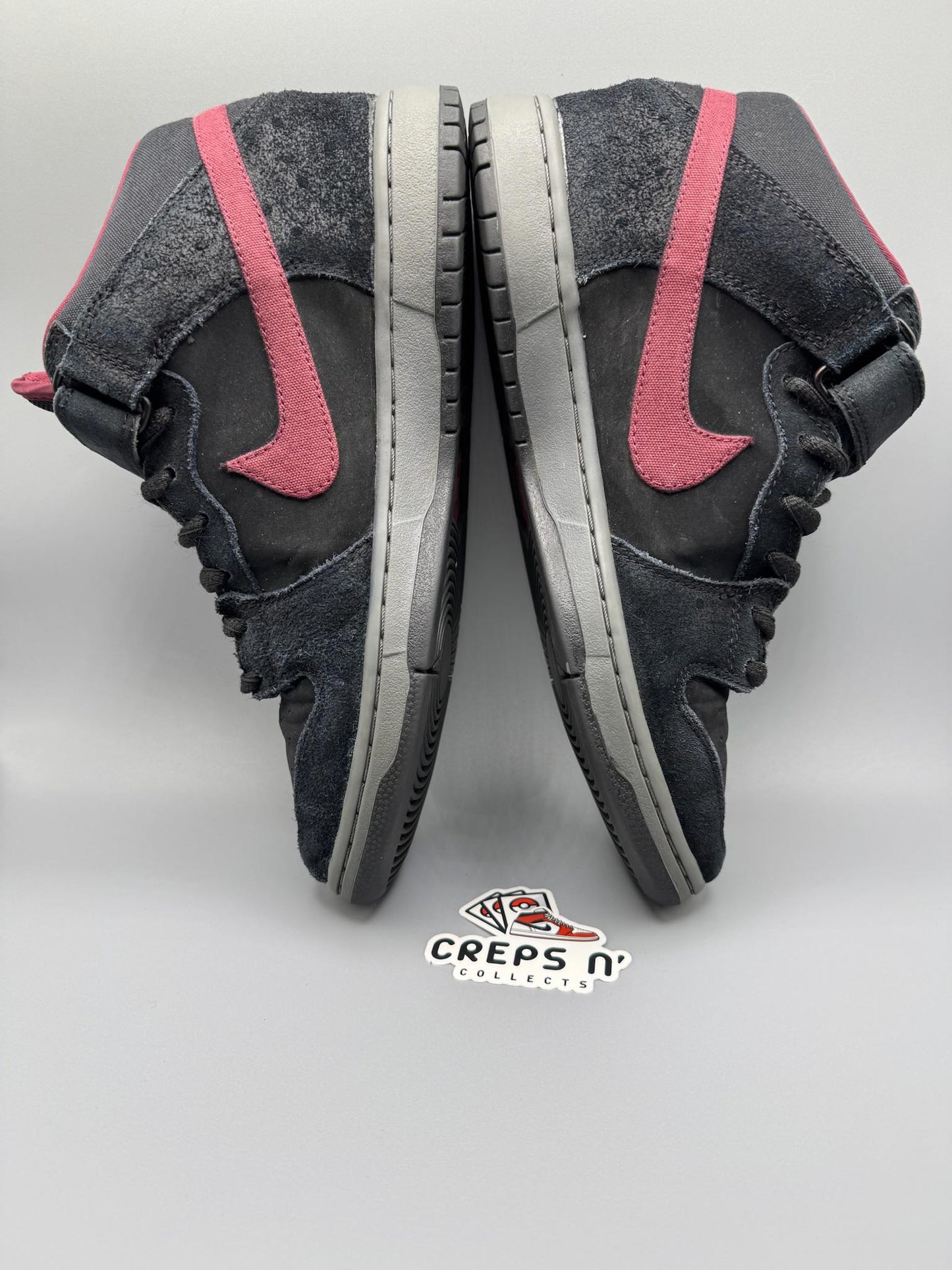 Size 8 Nike SB Dunk Mid Black Ostrich Cherrywood USED 314383-060