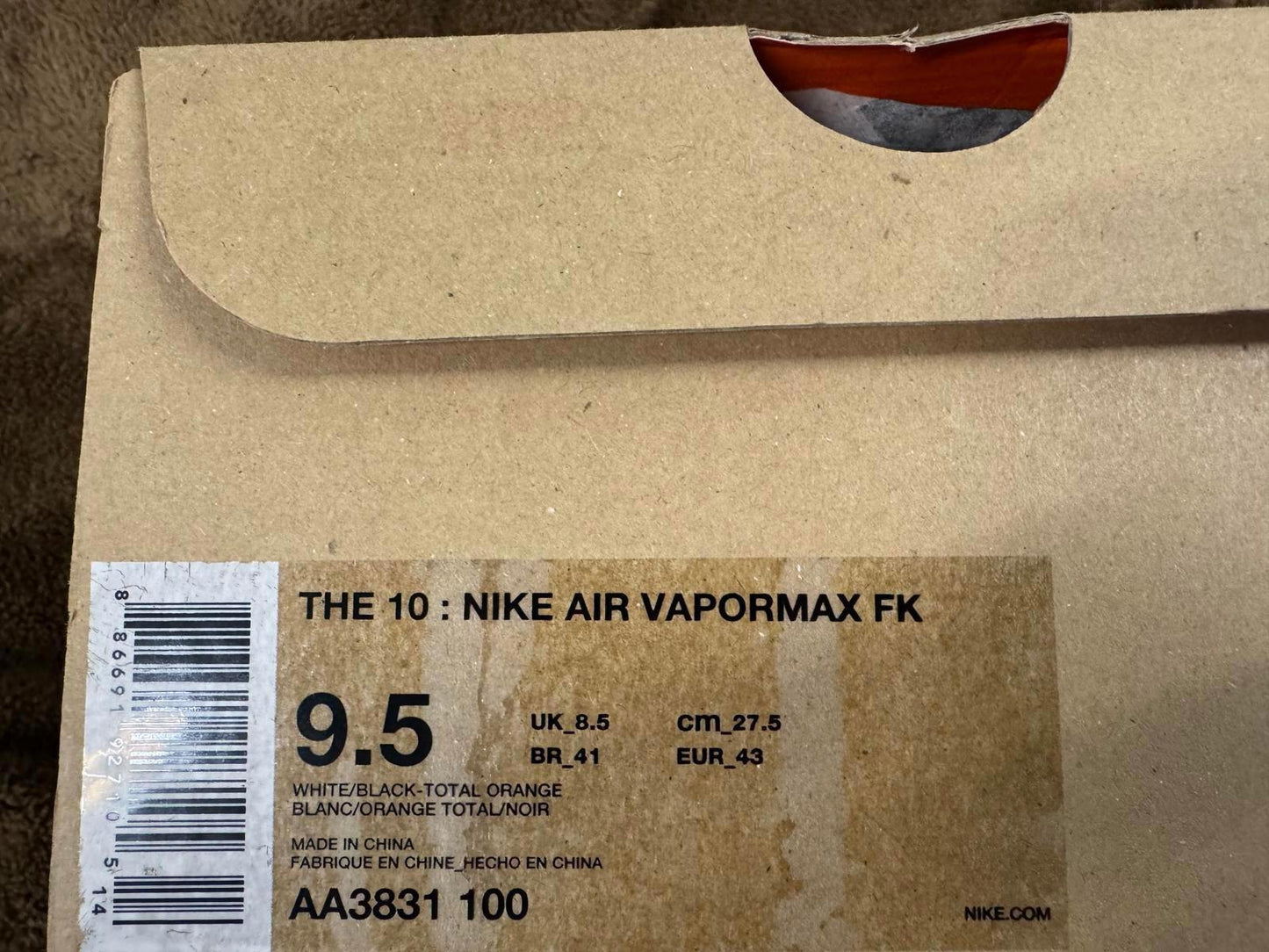Size 8.5 Nike Air Vapormax Flyknit 2  Off White OG WHITE