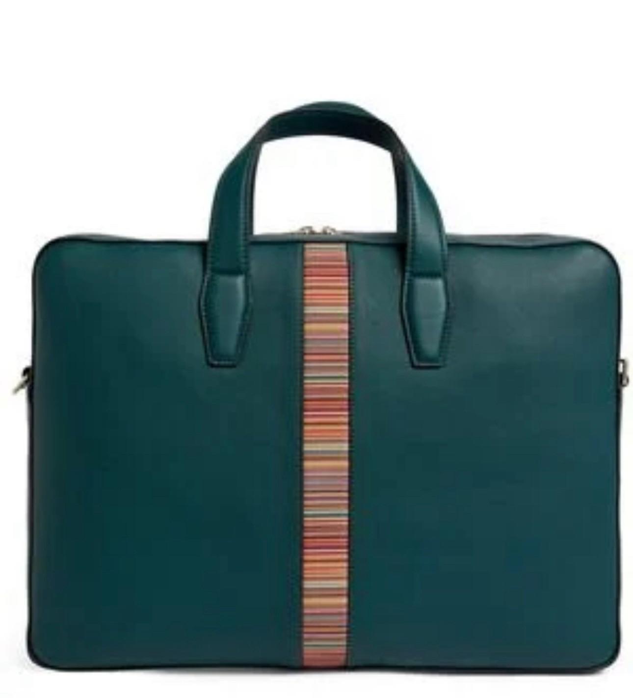 Paul Smith Calf Leather Blue Green 'Signature Stripe' Business Folio RRP 700£