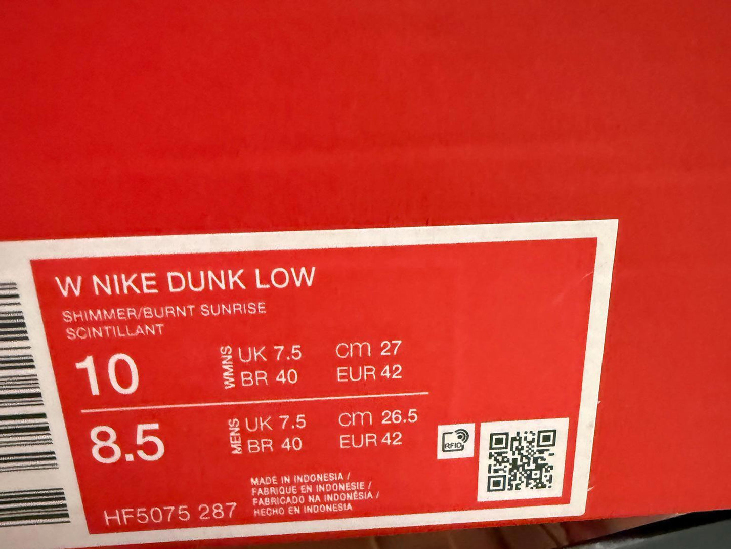 Size 7.5W Nike Dunk Low Burnt Sunrise Unworn New