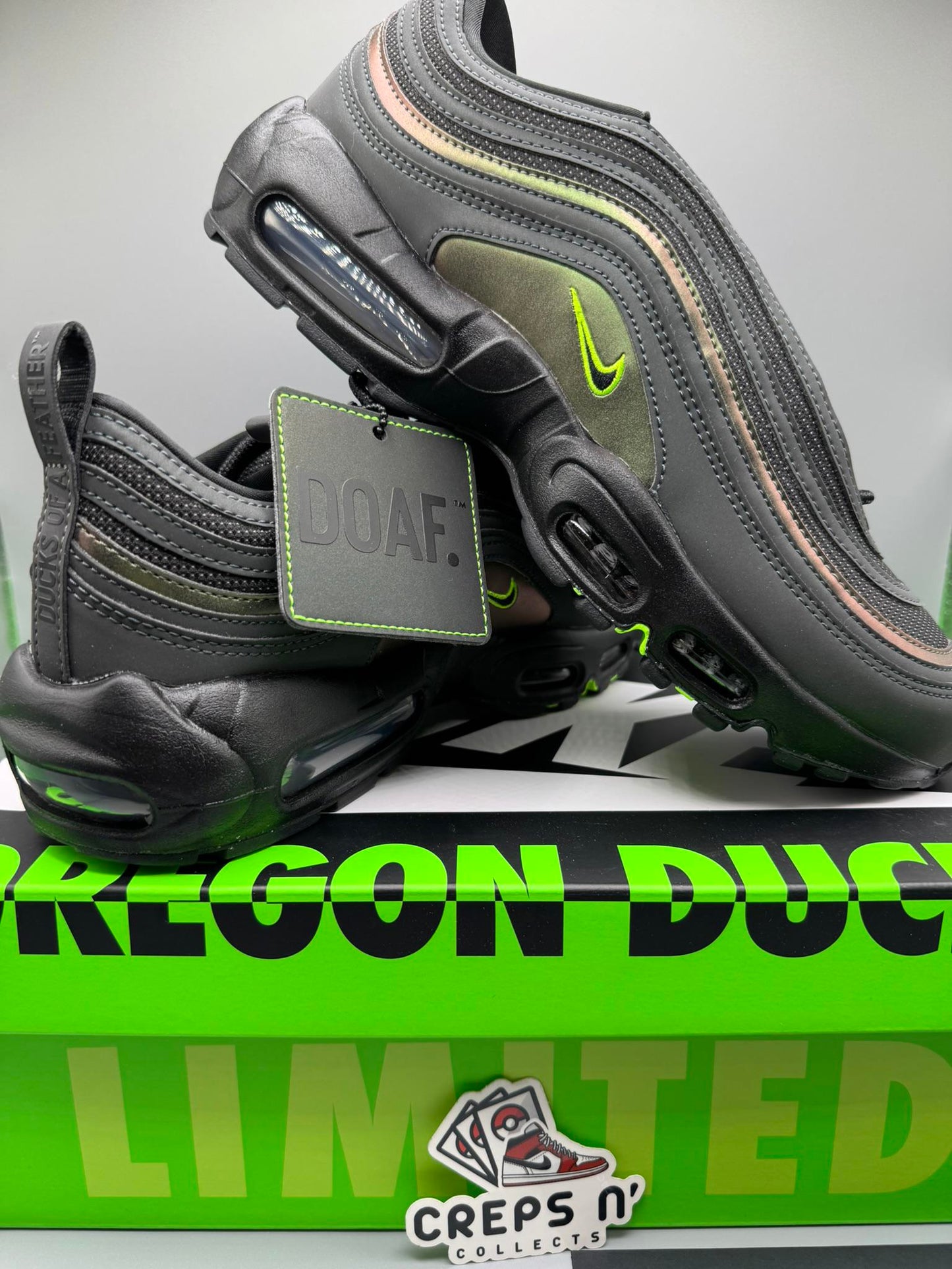 Size 9.5 Nike Air Max 95/97 ‘University Of Oregon Thunder PE’ What the Duck