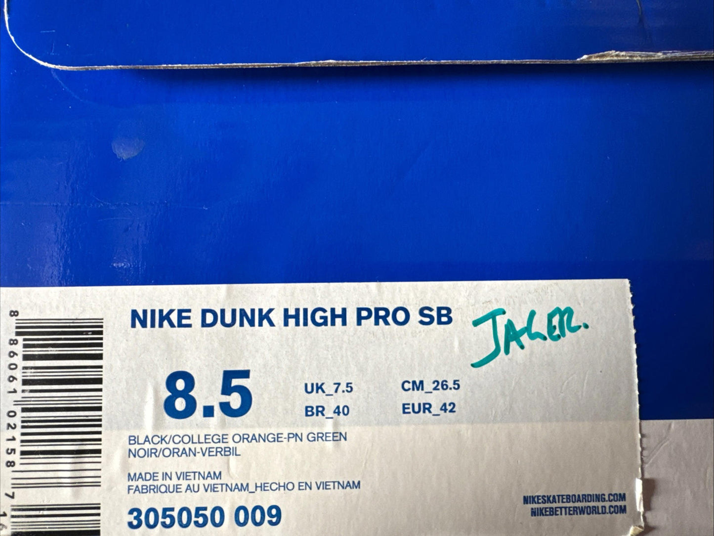 Size 7.5 SB Dunk Jägermeister Used OG Box