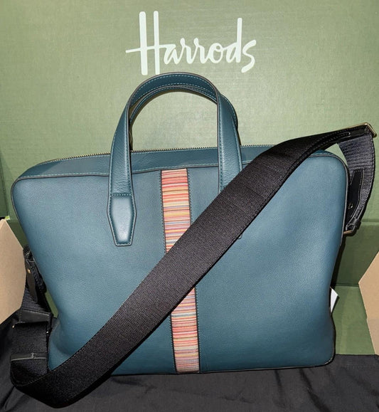 Paul Smith Calf Leather Blue Green 'Signature Stripe' Business Folio RRP 700£