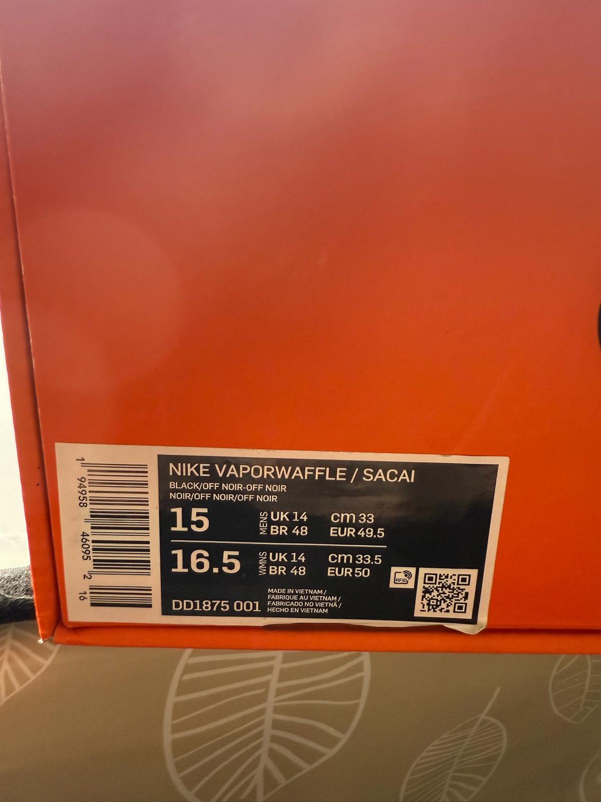 Size 14 Nike Vaporwaffle Sacai Black Gum OG all lot