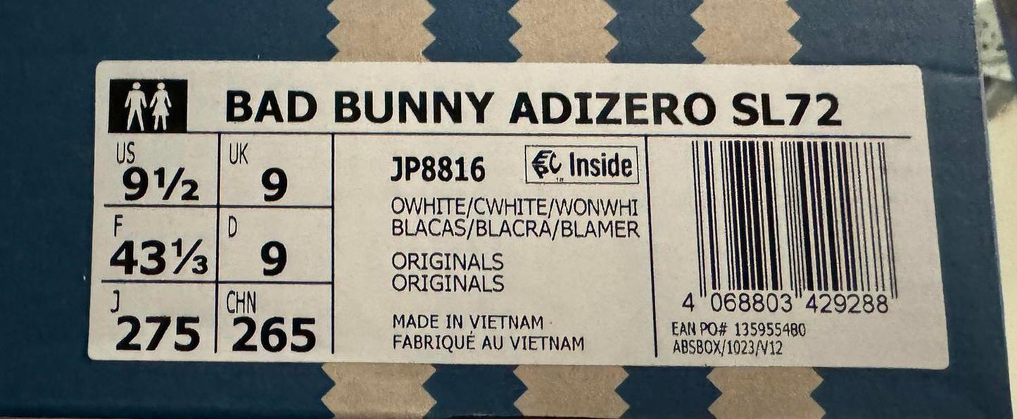 Size 9 adidas Adizero SL 72 Bad Bunny Off White JP8816 NEW DS
