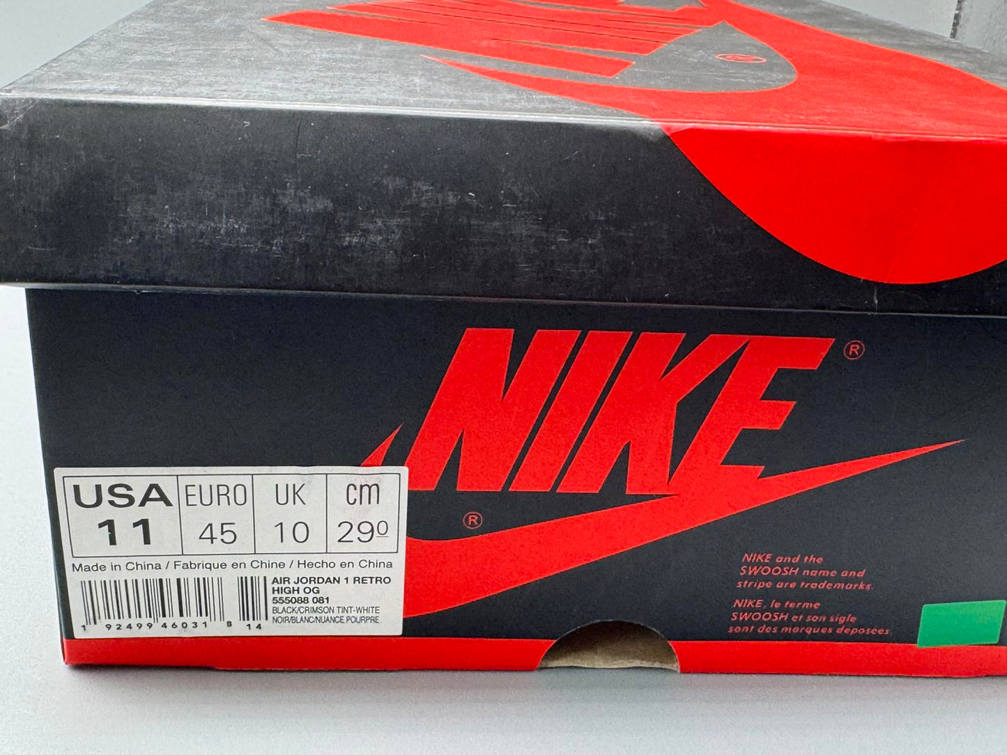 Size 10 Jordan 1 High Retro OG High Crimson Tint 555088-081 VNDS