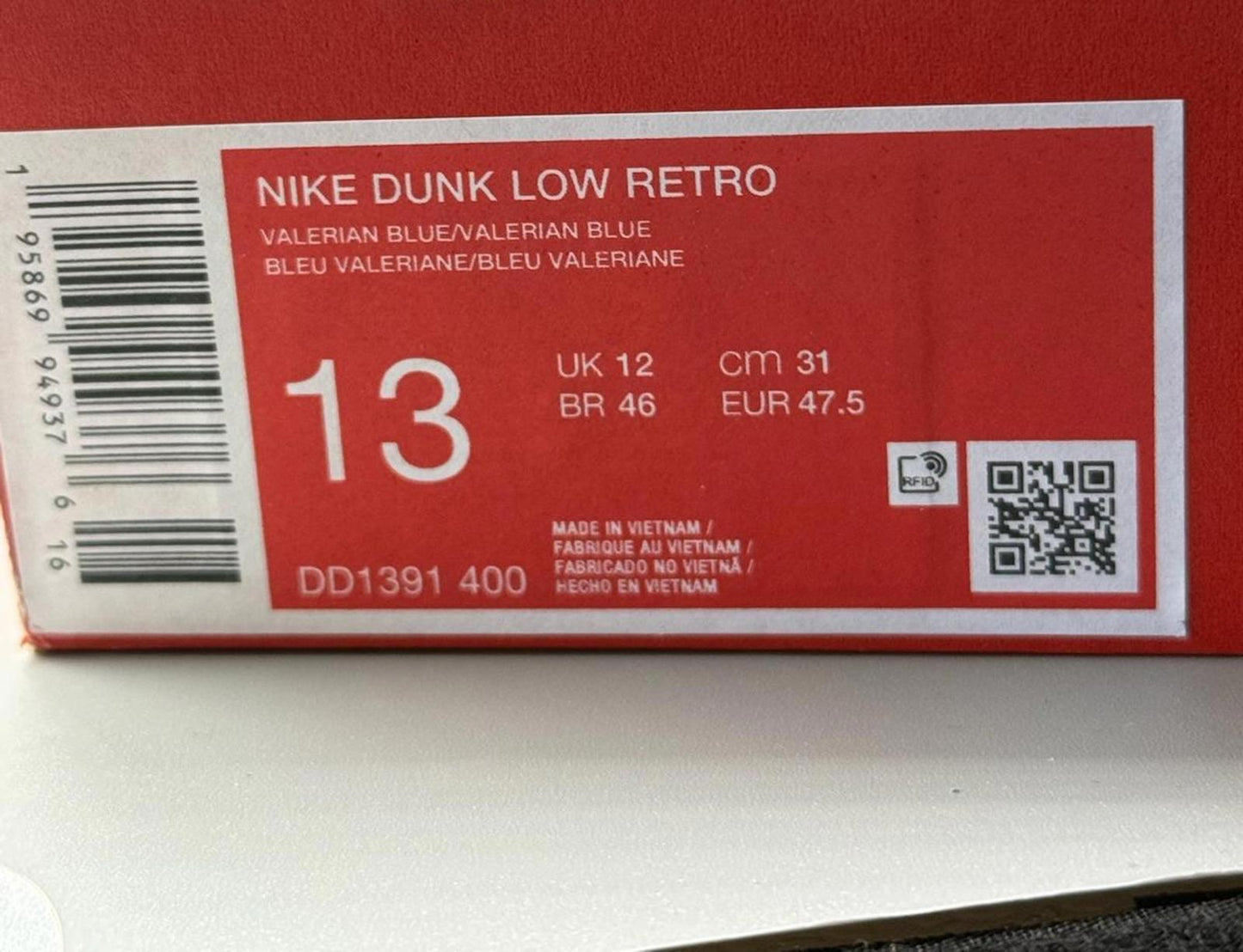 Size 12 Nike Dunk Low Valerian Blue OG DS